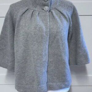 Elena Solano Womens sz M Petite Lambswool Two Button Open Cardigan Gray Sweater
